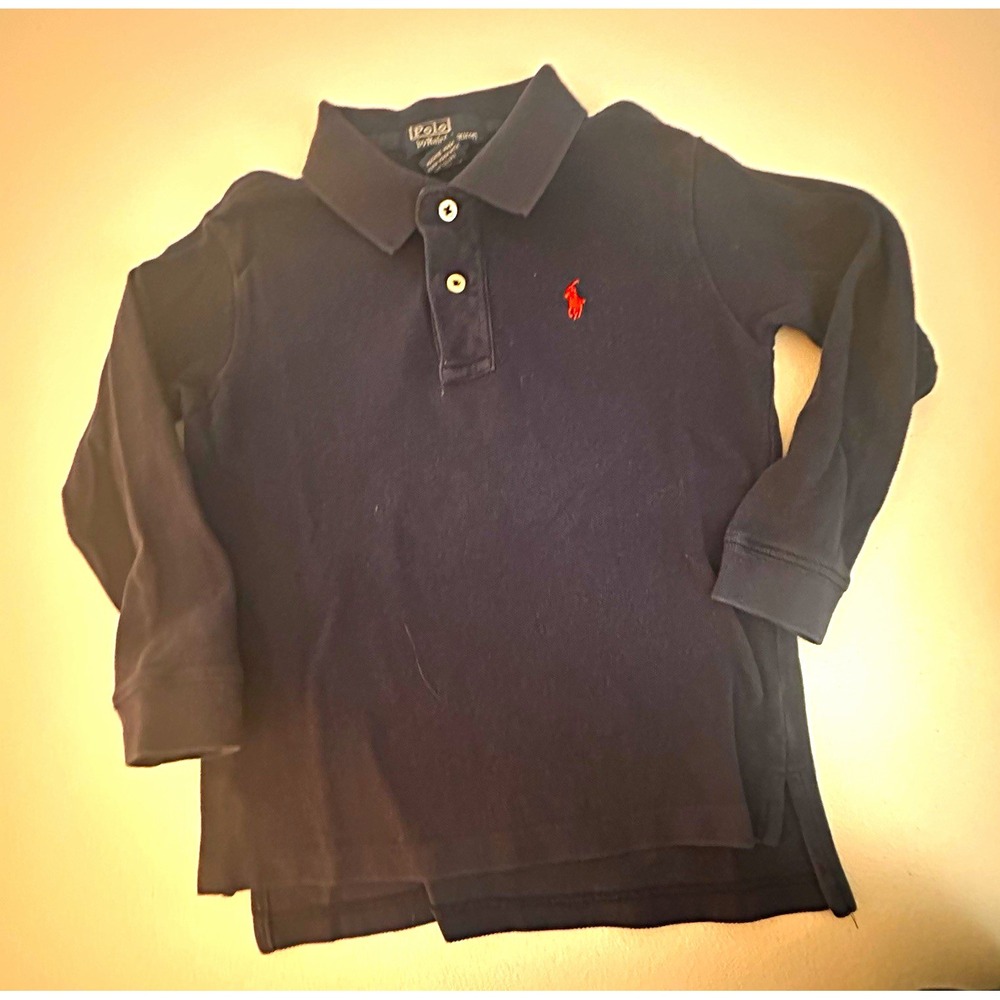 Polo Ralph Lauren Boys 3T Navy Long Sleeve Polo Shirt Red Logo